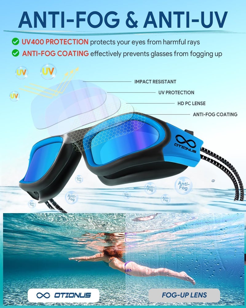 Otionus Store Swim Goggles, Polarized Adult Swimming Goggles Bungee Strap No Hair Pulling Anti-fog Pool Goggles for Men Women - Image 5
